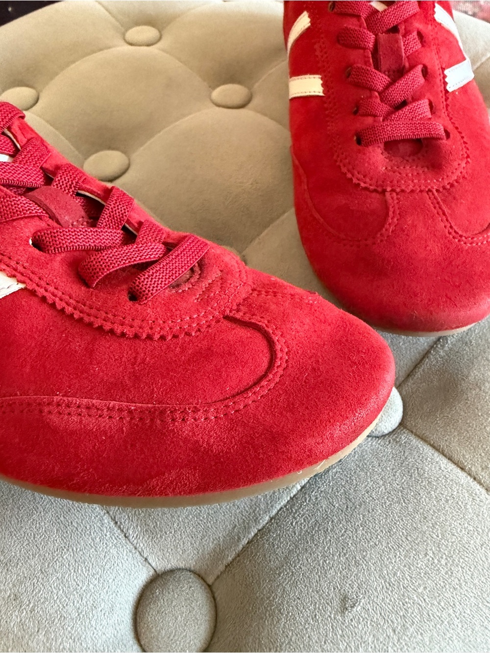 Veronica Red Riviera Suede Sneaker with White Stripes - Picture 2 of 6